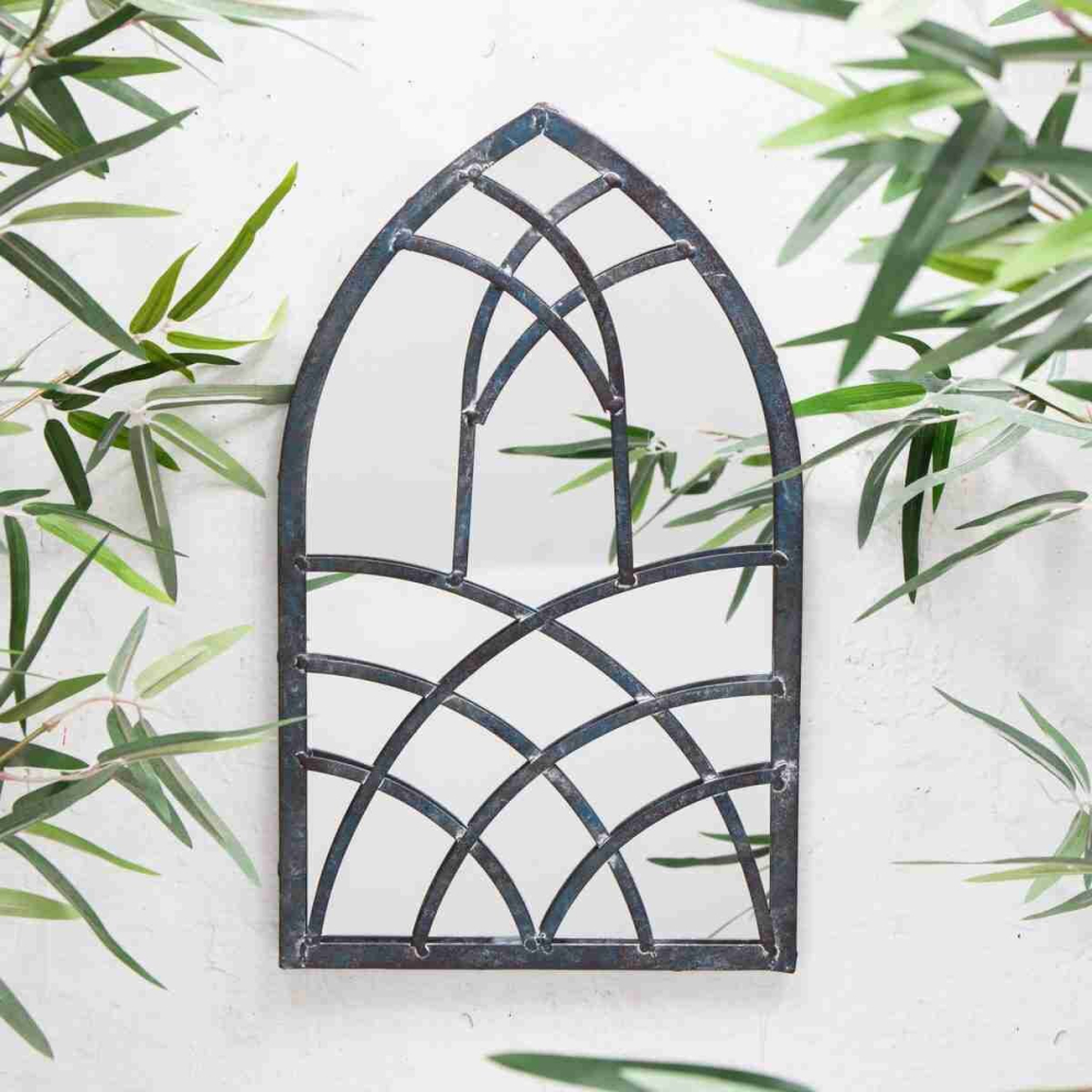 Distressed Grey & Blue Metal Gothic Mirror 