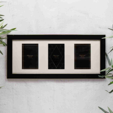 3 Triple Black & Gold Multi Photo Wood Effect Frame Wall Mounted 4x6"
