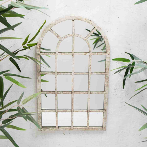 Distressed White & Cream Metal Arched Mirror