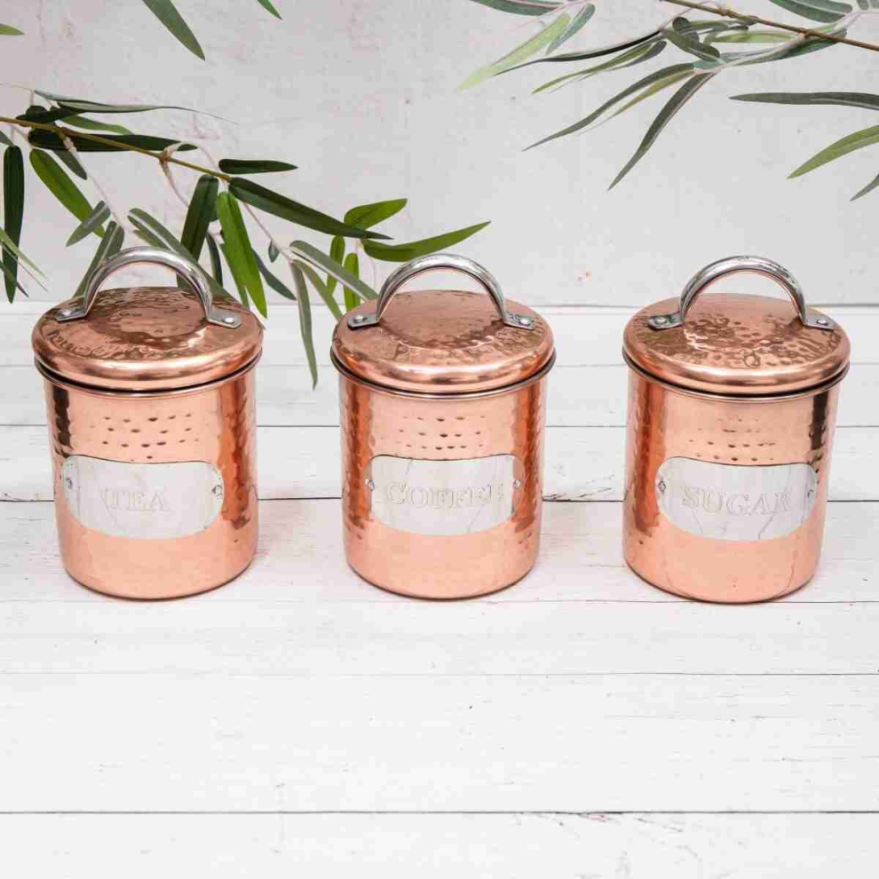 Hammered Copper Tea Coffee Sugar Set