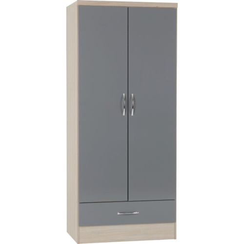 Seconique Nevada 2 Door 1 Drawer Wardrobe Bedroom Set Grey Gloss 2