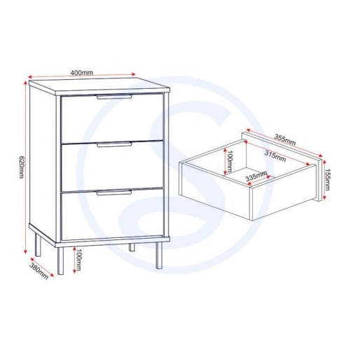 Seconique Madrid 3 Drawer Bedside in Grey and White Gloss Finish 2