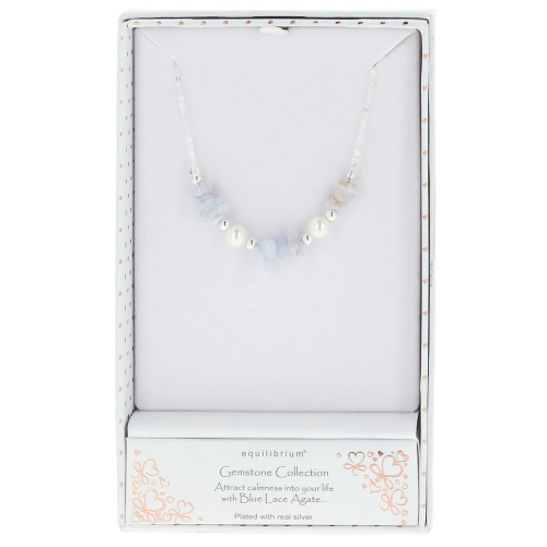 Equilibrium Gem Stone Silver Plated Pearl Blue Lace Agate Necklace on OnBuy