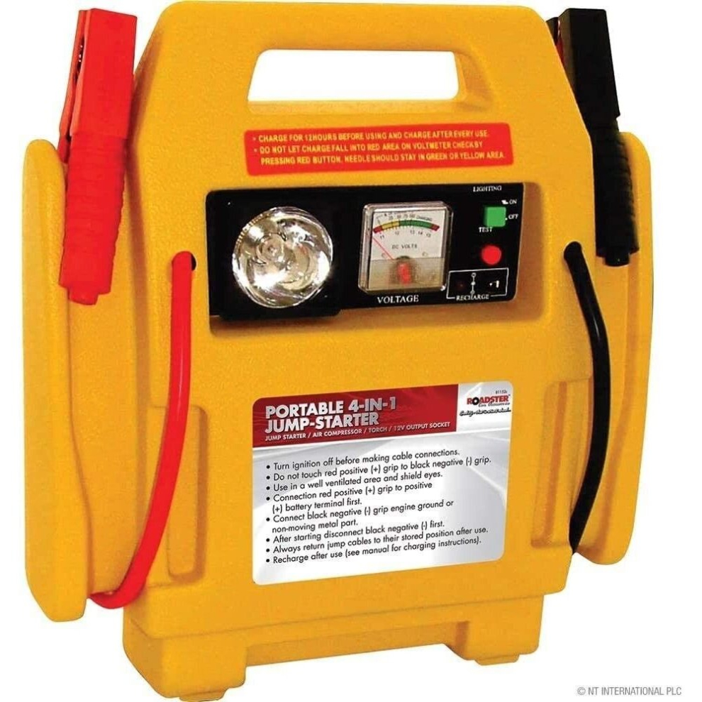 12v Portable Car Jump Starter Air Compressor Battery Start Booster Charger Leads