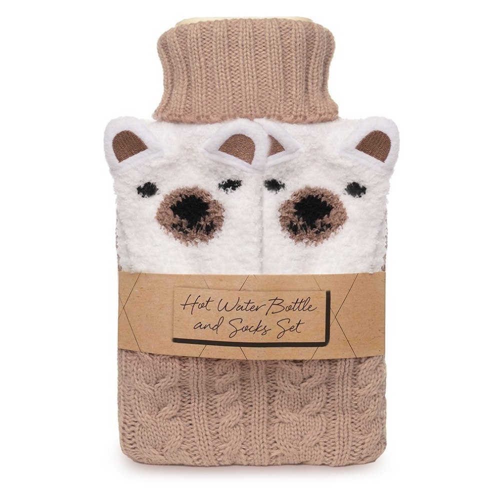 Hot Water Bottle Camel Knit 1.5L & Polar Bear Cosy Socks Set - Follow That Dream - Image 3