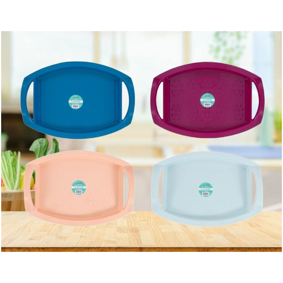 4 Plastic Serving Trays Dinner Lap Trays With Handles Mixed Colours