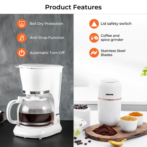 GEEPAS (White) Geepas Coffee Machine & Coffee Grinder Combo Set 1