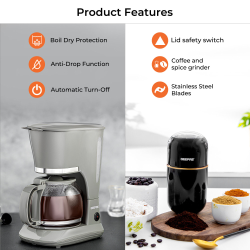 GEEPAS (Grey & Black) Geepas Coffee Machine & Coffee Grinder Combo Set 1