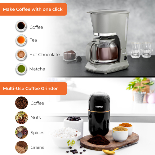 GEEPAS (Grey & Black) Geepas Coffee Machine & Coffee Grinder Combo Set 2