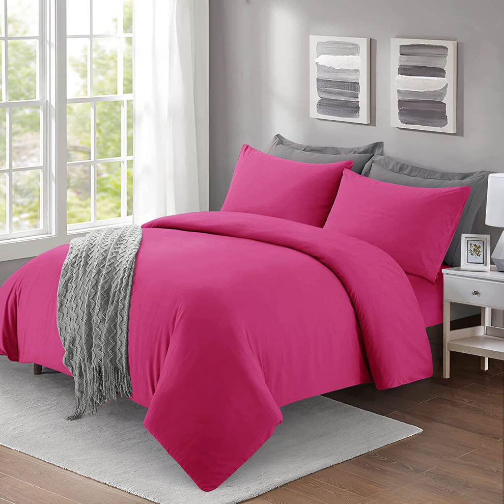 (Pink, King) Luxury Duvet Cover & Pillowcase Plain Bedding