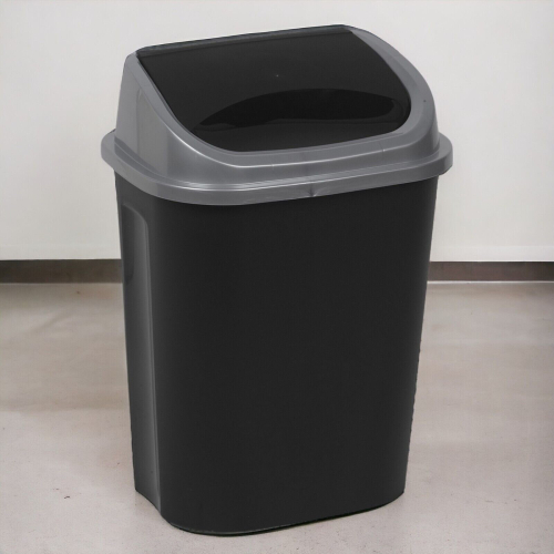 URBN Living (25L) Plastic Swing Top Waste Bin Can Dustbin Black & Grey Home Office Kitchen 1