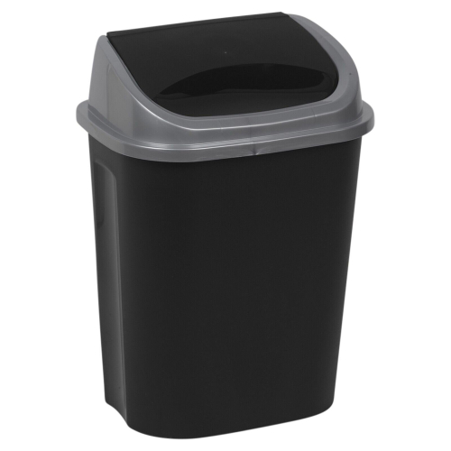 URBN Living (25L) Plastic Swing Top Waste Bin Can Dustbin Black & Grey Home Office Kitchen