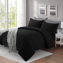 (Black, King) Luxury Duvet Cover & Pillowcase Plain Bedding