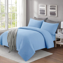 (Light Blue, Single) Luxury Duvet Cover & Pillowcase Plain Bedding