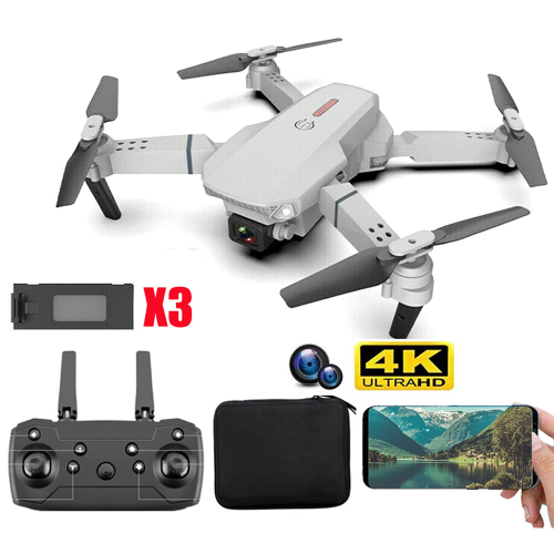 E88 PRO RC Drone Dual Camera 4K HD WiFi FPV Foldable Quadcopter with 3 ...