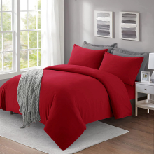 (Red, King) Luxury Duvet Cover & Pillowcase Plain Bedding