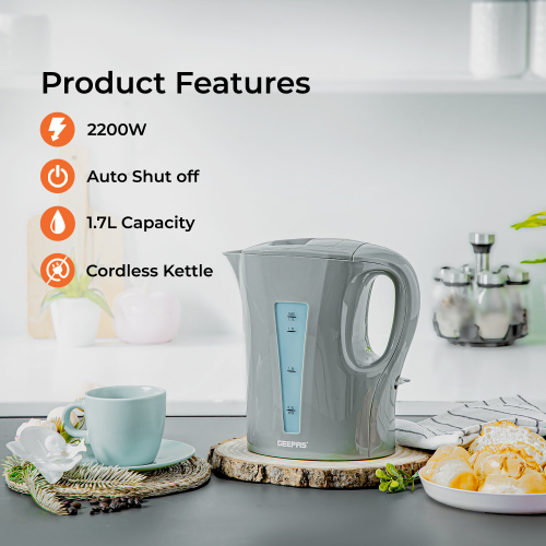 GEEPAS (Grey) Geepas Electric Kettle & 4 Slice Bread Toaster Set 1
