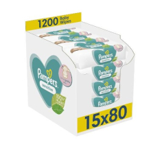 Pampers Sensitive Baby Wipes 15 Packs of 80, 1200 Baby Wet Wipes