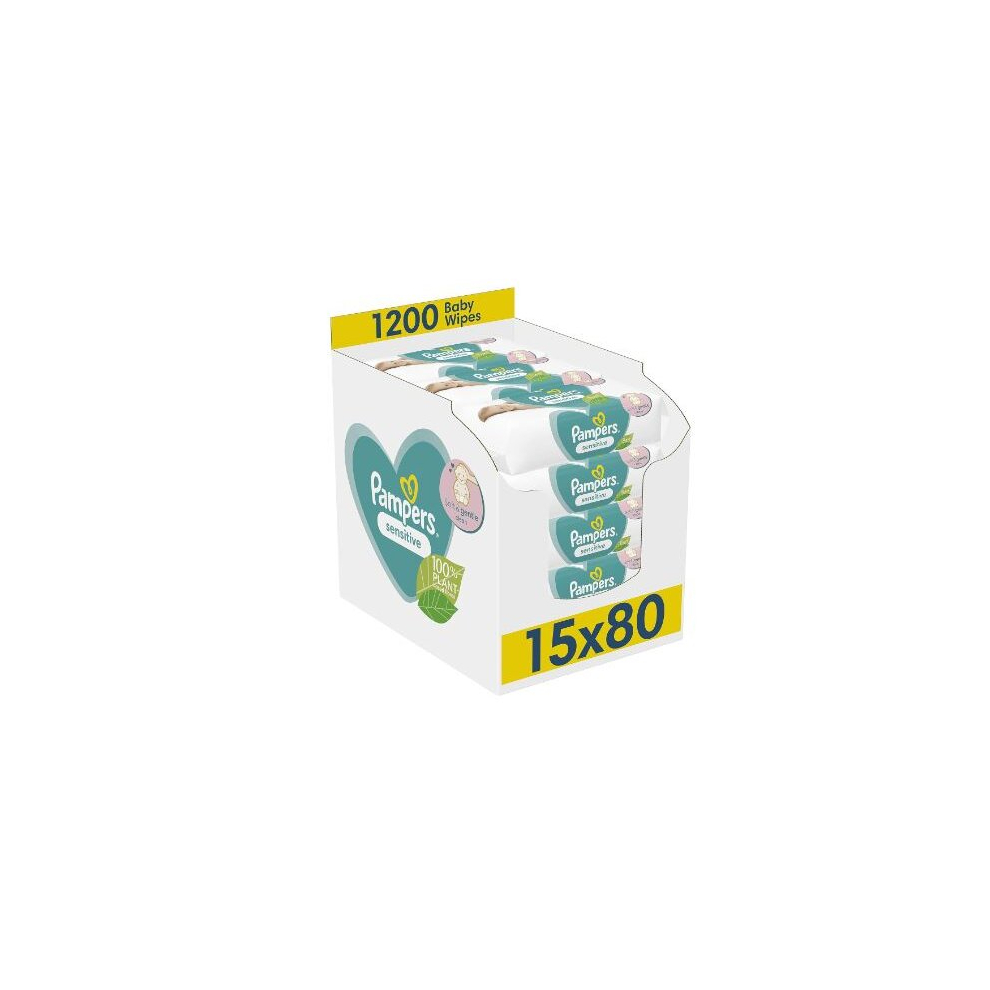 Pampers Sensitive Baby Wipes 15 Packs of 80, 1200 Baby Wet Wipes