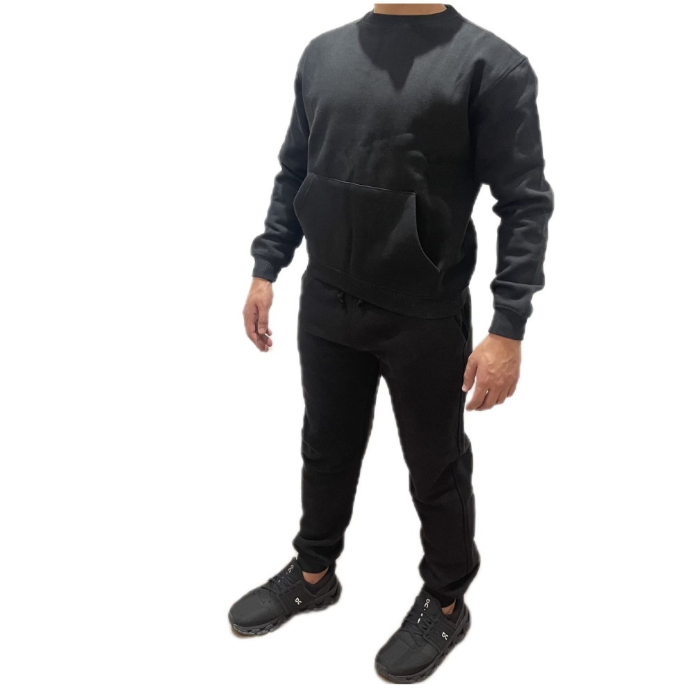 (Black, Small) Mens Plain Crewneck Tracksuit Fleece Sweatshirt