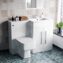 Aric 1100mm RH Freestanding White Basin Vanity Unit with WC Unit & BTW Toilet
