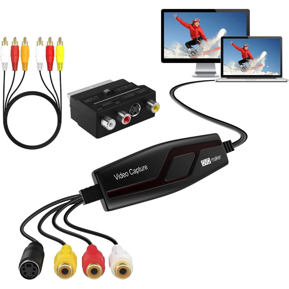 DIGITNOW! Video Capture Card Transfers Hi8 VHS to Digital DVD for Windows 10/Mac, Video Grabber with Scart/AV Adapter