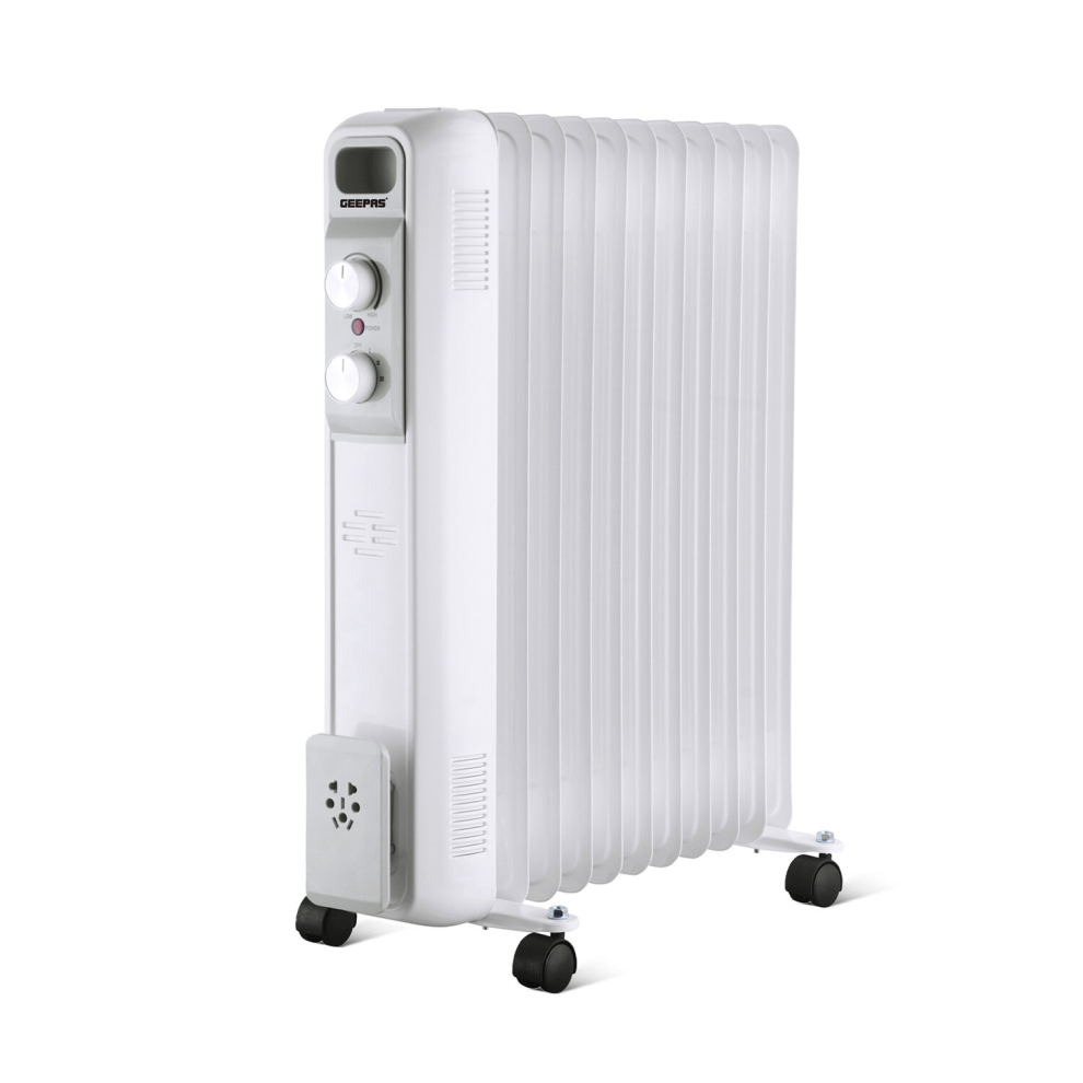 Geepas 2500W Oil Filled Radiator Space Heater Portable Electric Heater 3 Settings 1000/1500/2500W Thermostat Safety Cut off for Home Office 11 Fins