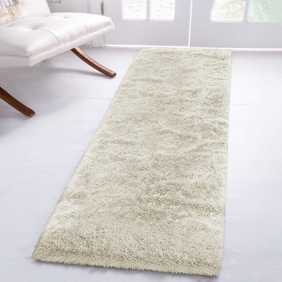 (60cm x 220cm (2ft x 7ft 3")- Runner Rug) Large Cream Rugs Shaggy Fluffy Runner Carpets Mats