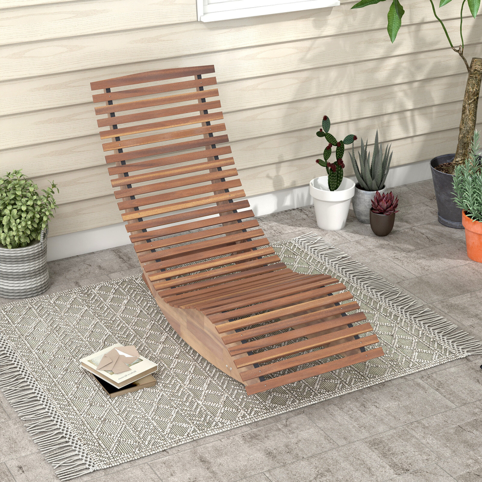 Outdoor Acacia Rocking Chair Porch Rocker Slatted Sun Lounger for Patio