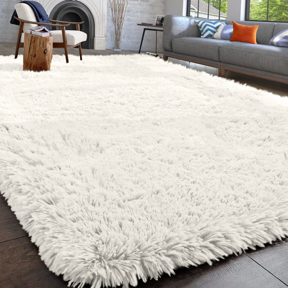 (200cm x 290cm (6ft 7" x 9ft 6")- Large Area Rug) Large Cream Rugs Shaggy Fluffy Runner Carpets Mats