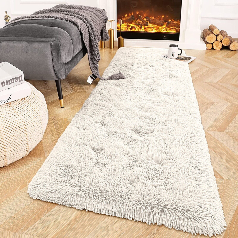 (80cm x 150cm (2ft 6" x 5ft)- Large Runner Rug) Large Cream Rugs Shaggy Fluffy Runner Carpets Mats