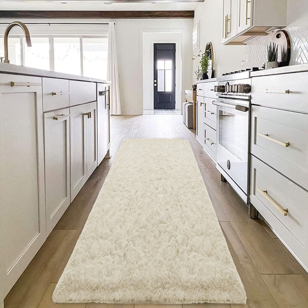 (80cm x 300 cm (2 ft 6 in x 10 ft)- Extra Large Runner Rug) Large Cream Rugs Shaggy Fluffy Runner Carpets Mats