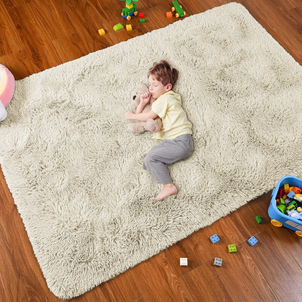 (120cm x 170cm (4ft x 5ft 6")- Small Area Rug) Large Cream Rugs Shaggy Fluffy Runner Carpets Mats