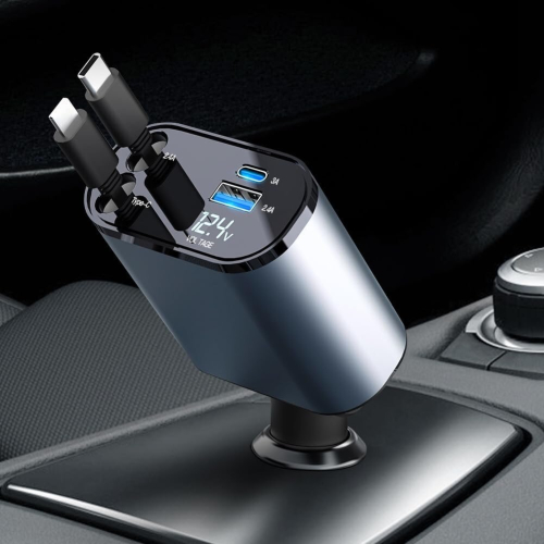 Retractable Car Charger,Car Phone Fast Charger,Retractable Cables and 2 USB Ports Car Charger Adapter