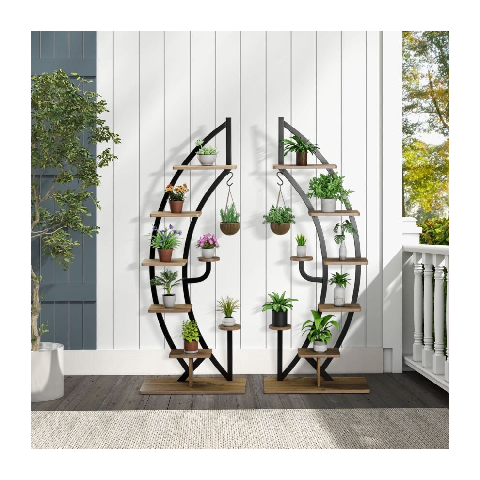 2 PCS 8-Tier Wooden Plant Stand Rack Half Moon Shape Ladder Planter Shelf Pot Stand