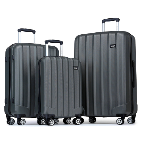 (Grey) 3Pcs 19+24+28 Inch ABS Hard Shell Suitcase Set With Spinner 4 Wheels 1