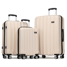 (Beige) 3Pcs 19+24+28 Inch ABS Hard Shell Suitcase Set With Spinner 4 Wheels