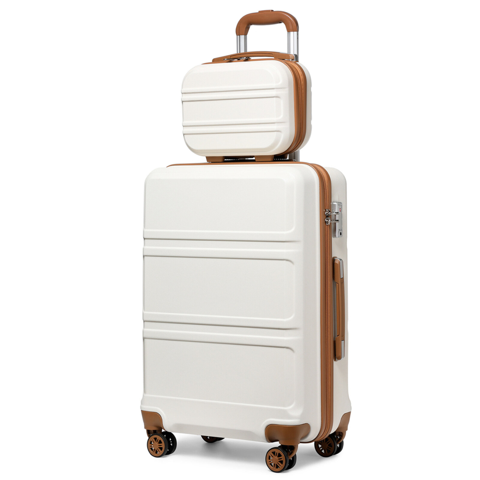 KONO Cream Color ABS 4 Wheel Suitcase Set 12+20 Inch With Vanity Case