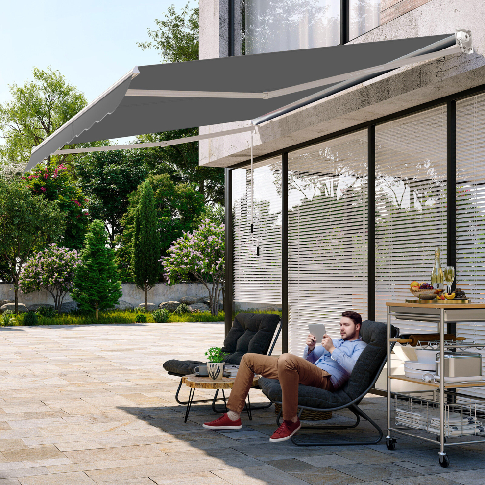 2.5M x 2M Manual Awning Garden Patio Shade Shelter Retractable Canopy Aluminium