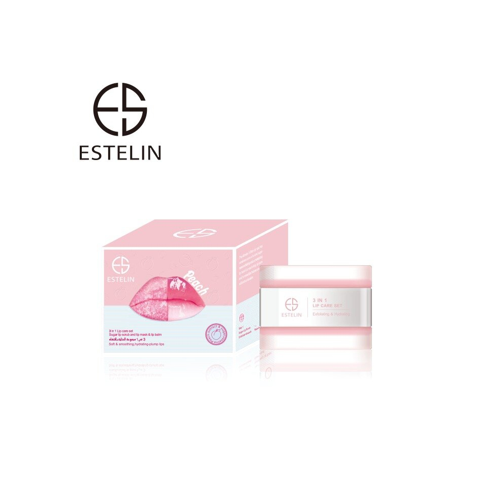 Estelin 3 in 1 Peach Sugar Lip Scrub Moisturizing Mask And Lip Balm