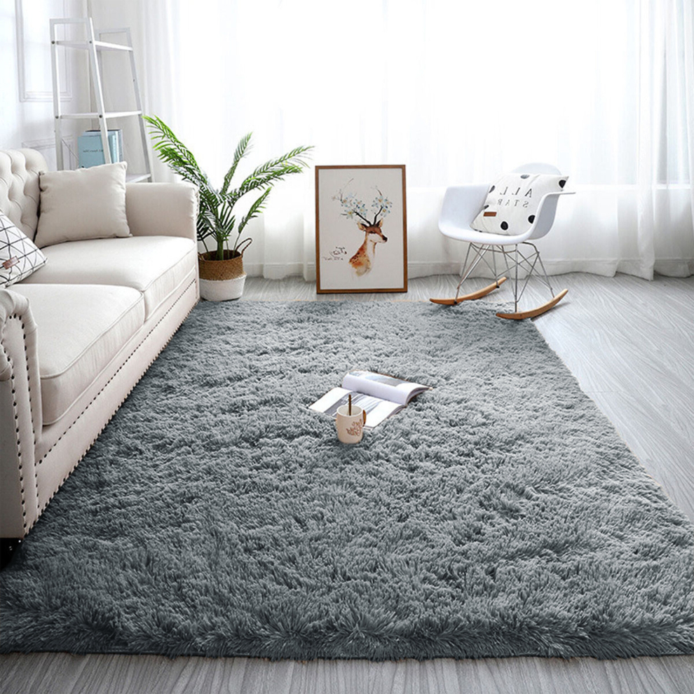 (200cm x 290cm (6ft 7" x 9ft 6")- Large Area Rug Carpet ) Grey Shaggy Rugs Large Soft Pile Living Room Rug