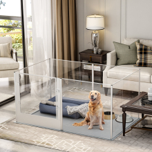 6 Panels Indoor Pet Clear Acrylic Play Pen Whelping Box 80cm Tall