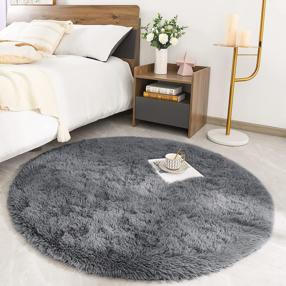 (Grey Rugs 120 x 120 cm) Shaggy Rugs Circle Round Rug Carpet Soft Fluffy