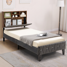 Single Platform Bed Frame Upholstered Slat Bed W/ Storage Headboard