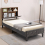 Casart Single Platform Bed Frame Upholstered Slat Bed W/ Storage Headboard 1
