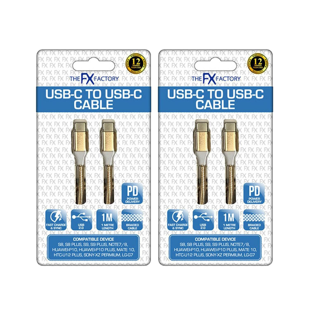 Fx Braided Usb-C To Usb-C Data Cable 1M - 2X Gold 5056184063275