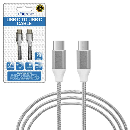 FX Braided USB-C to USB-C Data Cable 1m - Silver, 2x 2