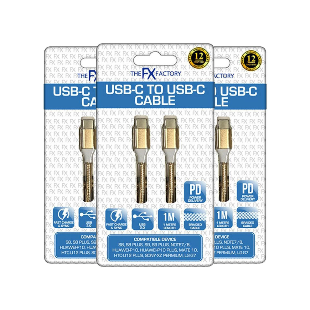 Fx Gold Braided Usb-C To Usb-C Data Cable - 3X 1M