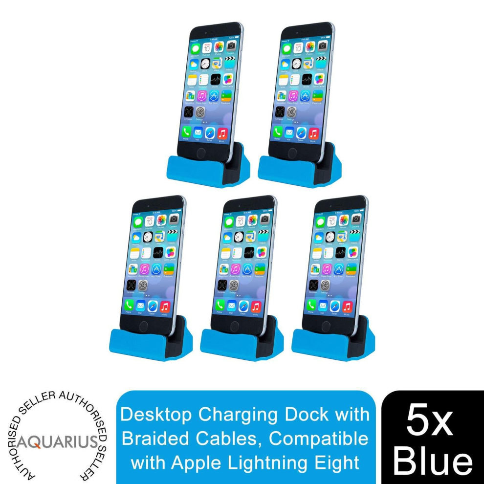 Aquarius Blue Desktop Charging Dock With Braided Cables 5X Size 5
