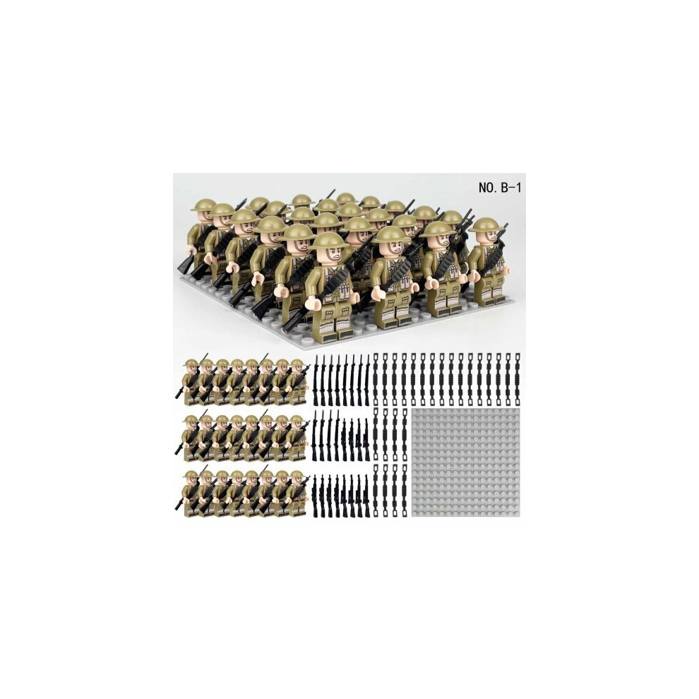 (Style A 24pcs) 24pcs British German Soviet Army Square Army Military Building Block Set with Small Particle Assembly for Bottom Plate Toys